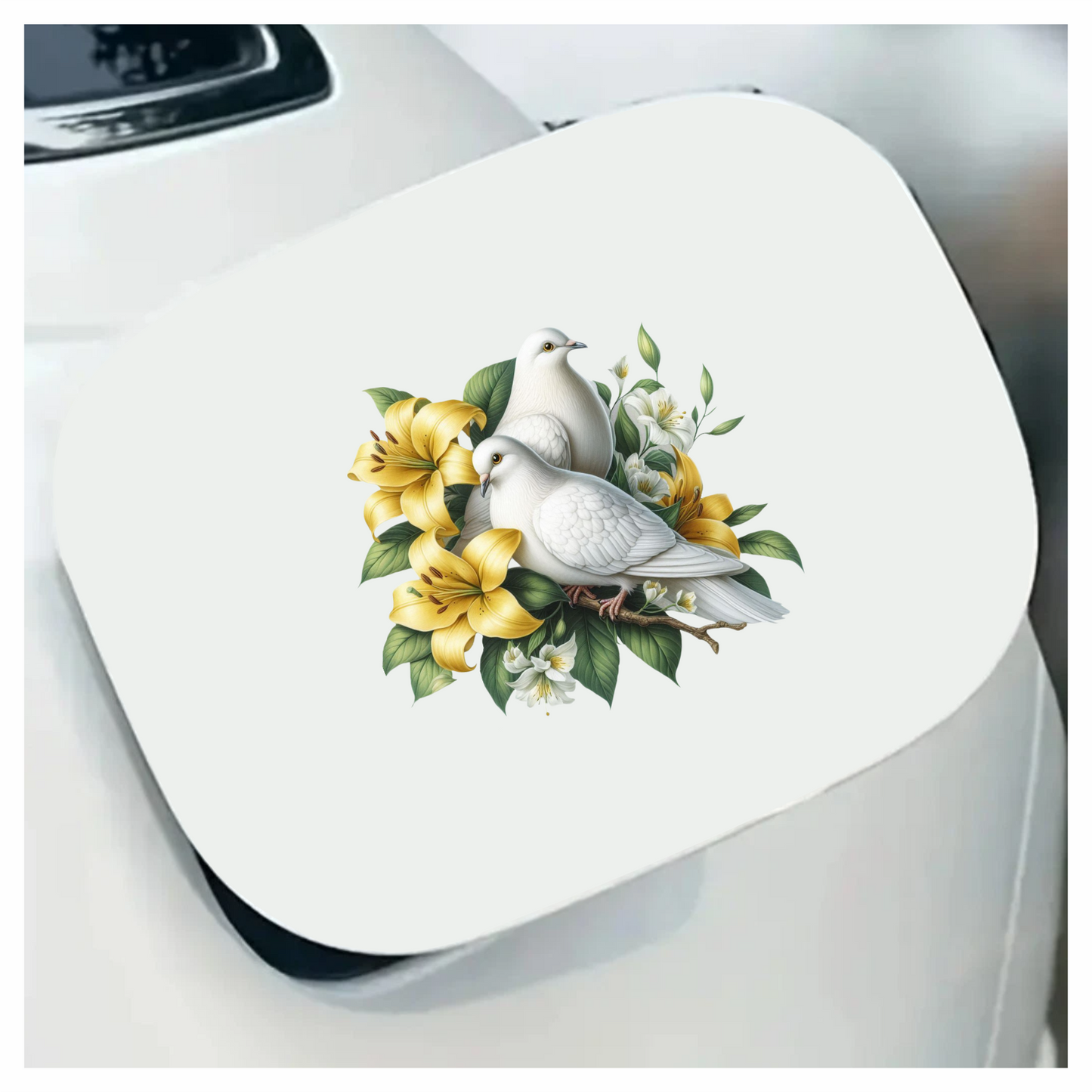 White Doves Yellow Lilies Green Leaves Vinyl Sticker Decal