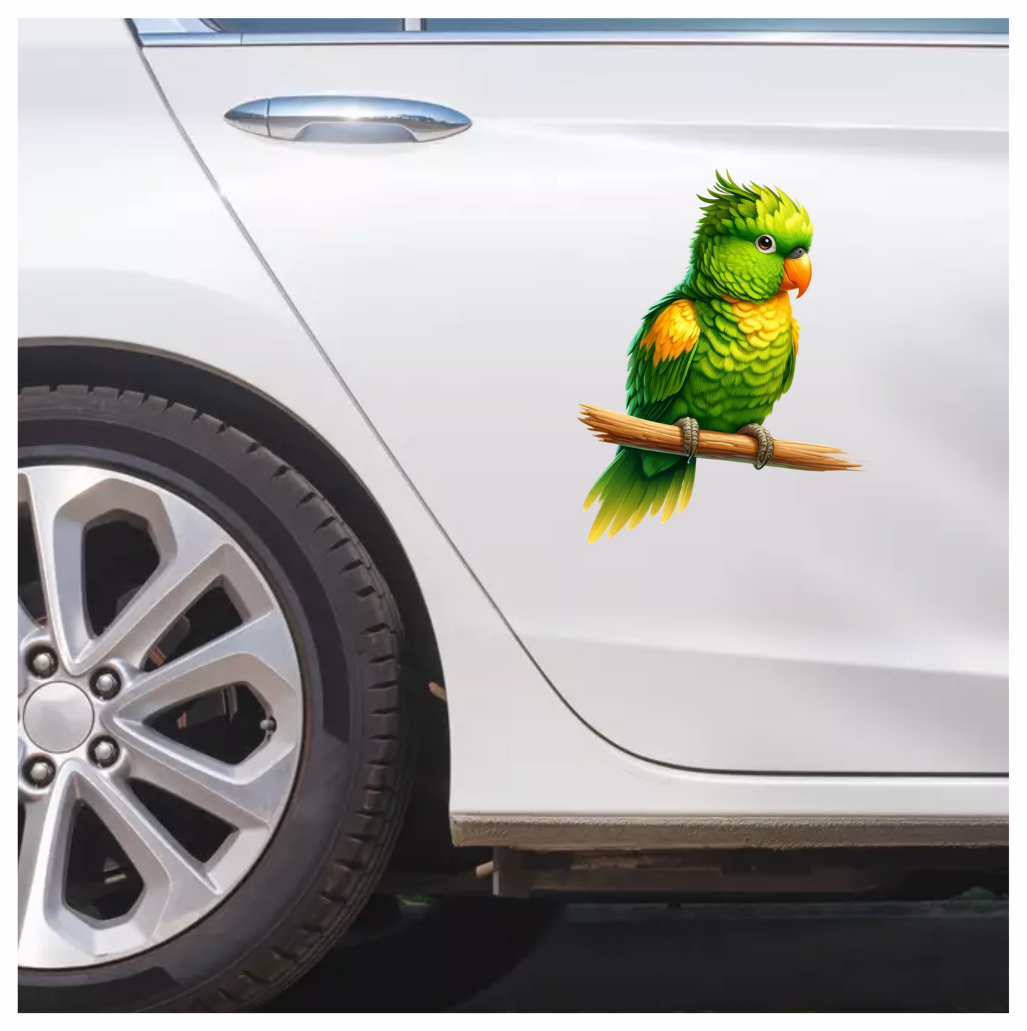 Green Parrot With Orange Beak Perched Vinyl Sticker Decal