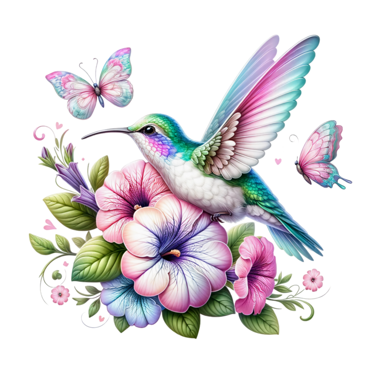 Hummingbird Pink Butterfly Blue Flowers Vinyl Sticker Decal