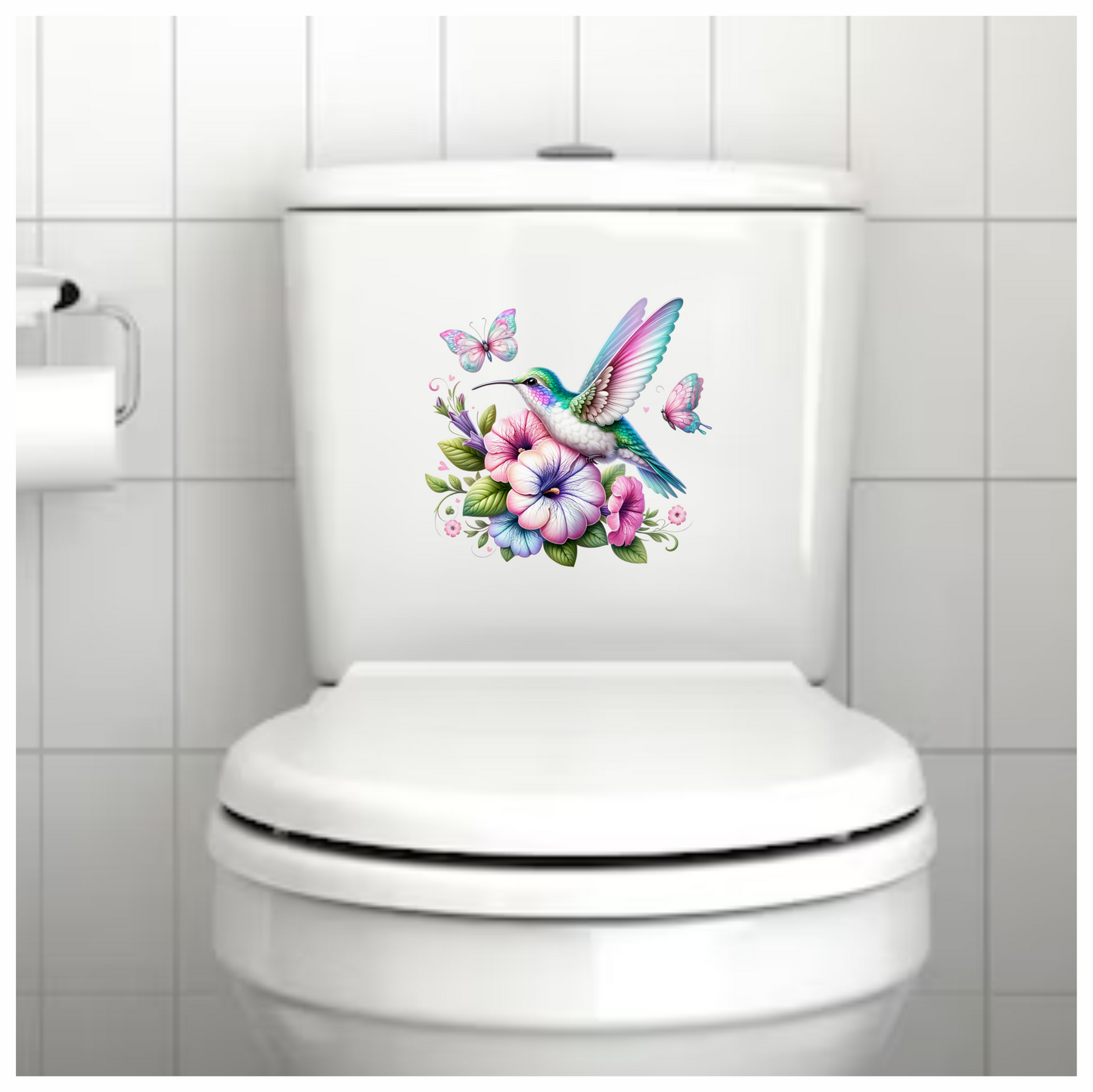 Hummingbird Pink Butterfly Blue Flowers Vinyl Sticker Decal