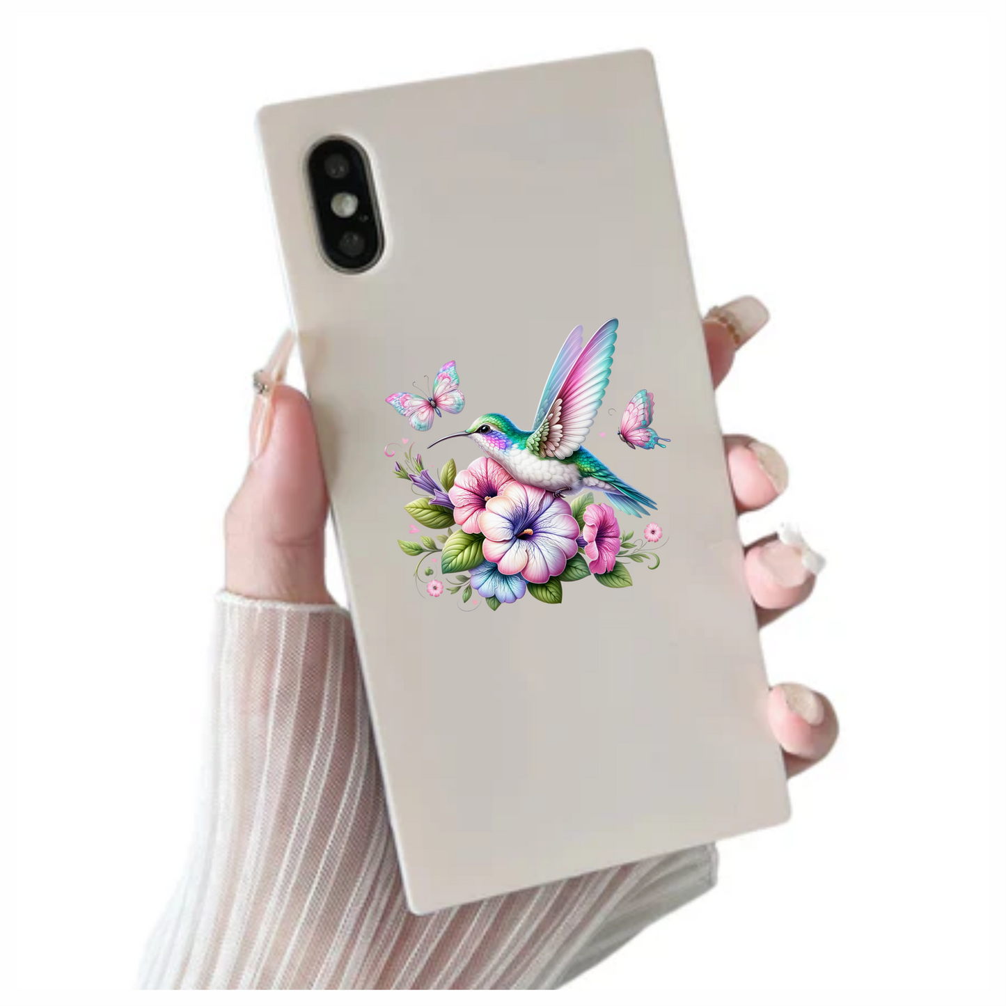 Hummingbird Pink Butterfly Blue Flowers Vinyl Sticker Decal