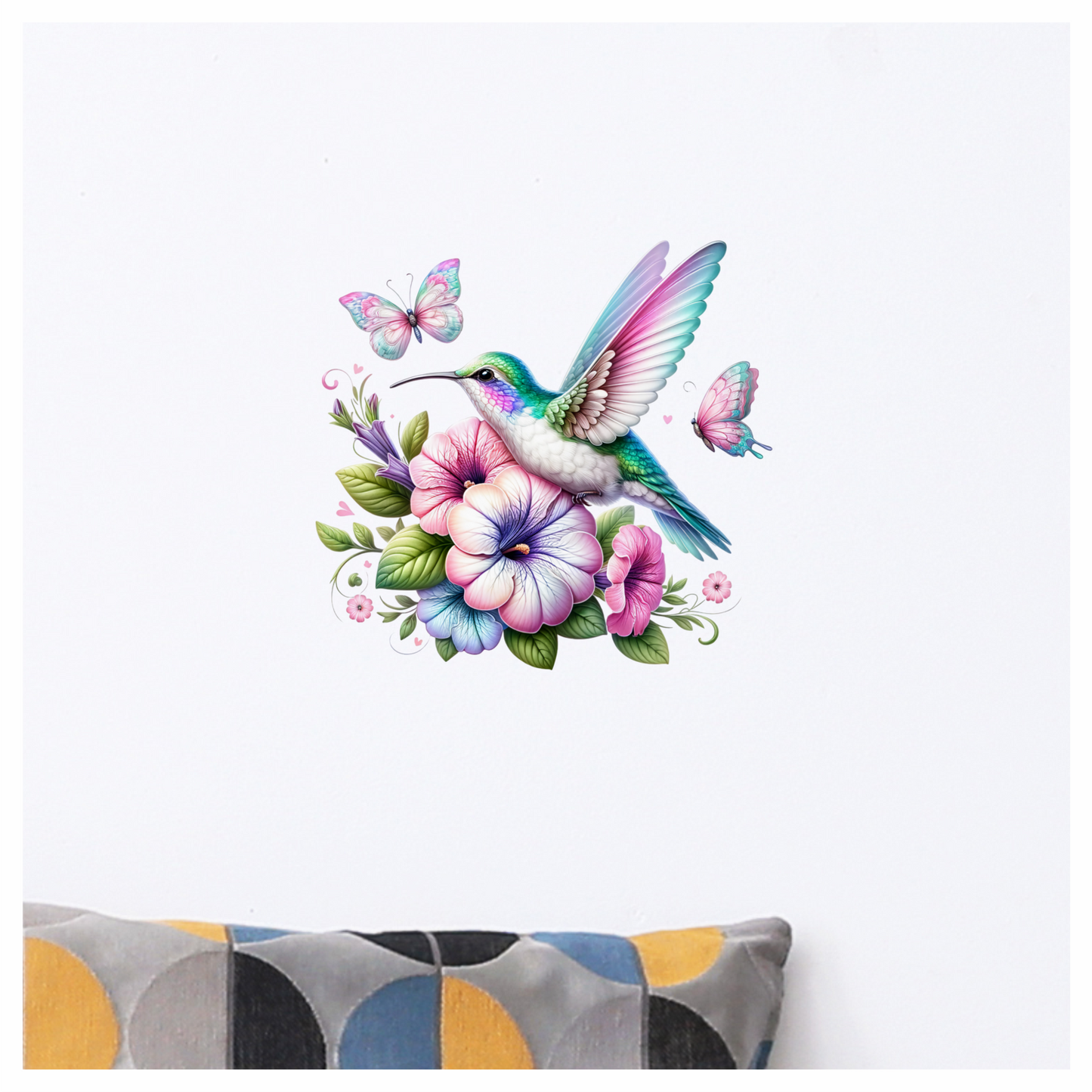 Hummingbird Pink Butterfly Blue Flowers Vinyl Sticker Decal