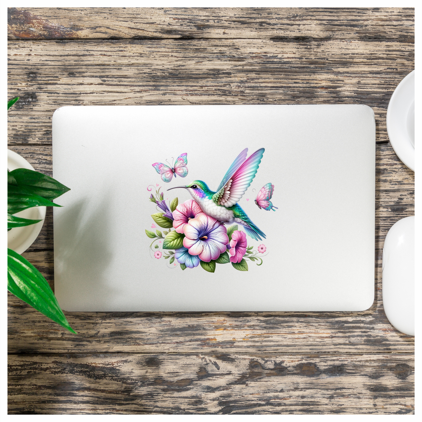 Hummingbird Pink Butterfly Blue Flowers Vinyl Sticker Decal