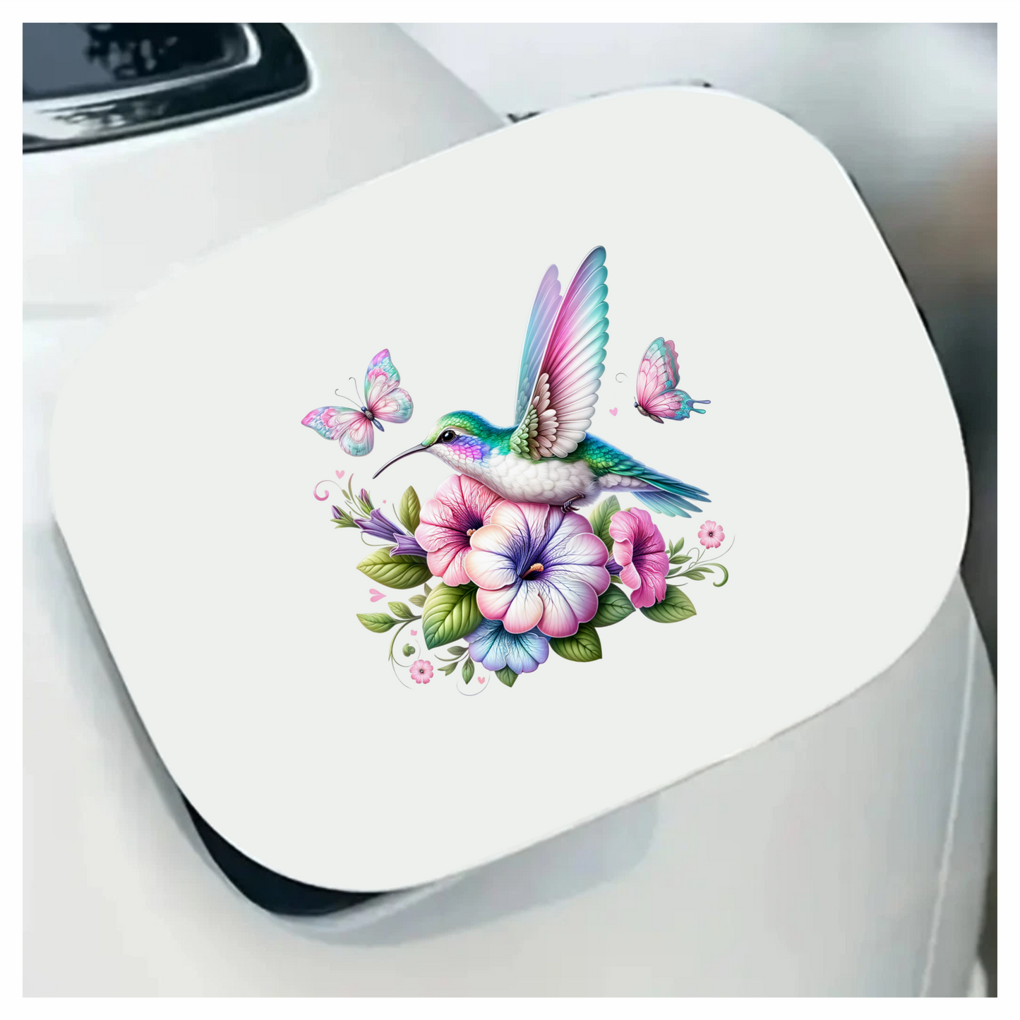 Hummingbird Pink Butterfly Blue Flowers Vinyl Sticker Decal