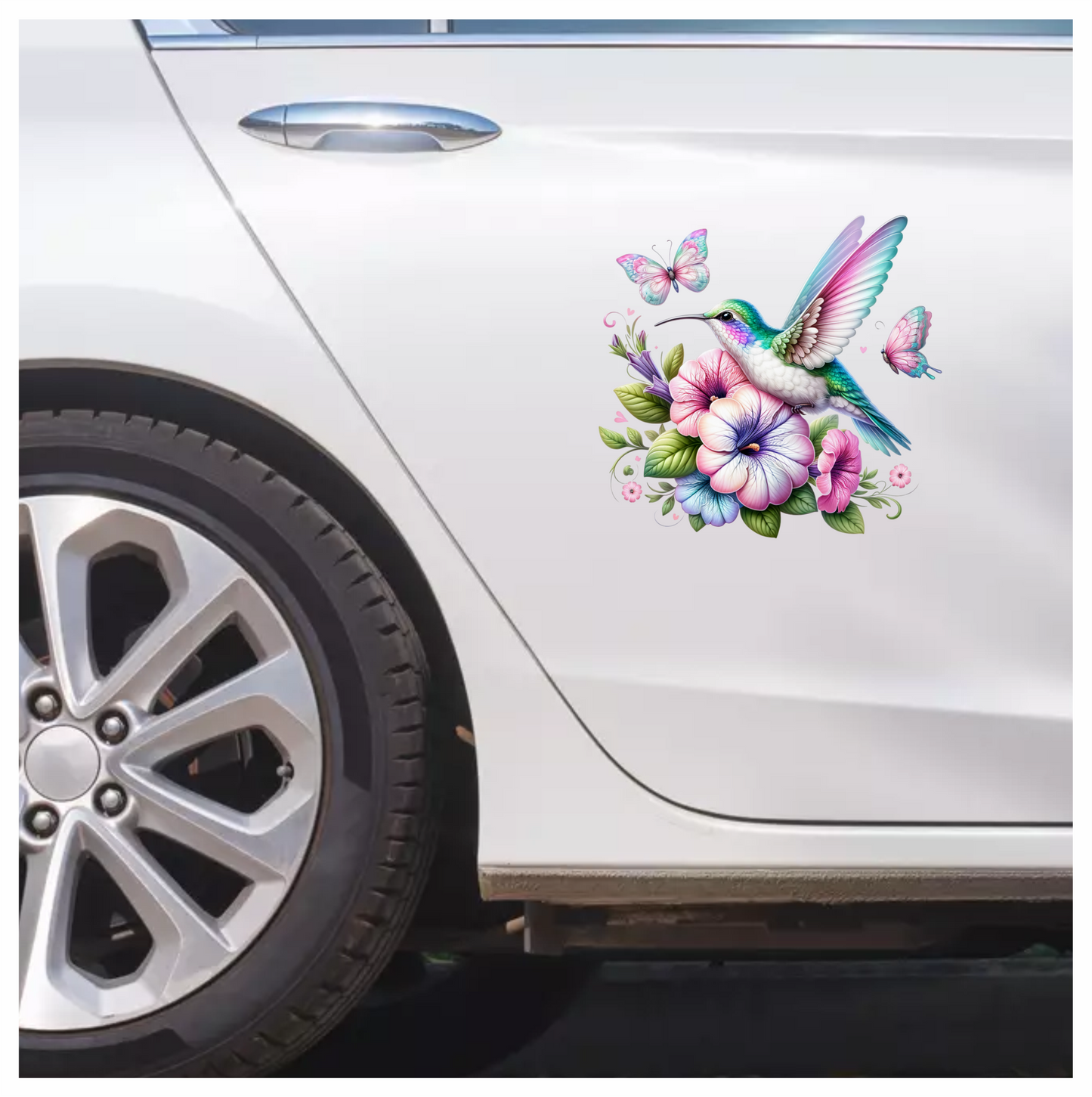 Hummingbird Pink Butterfly Blue Flowers Vinyl Sticker Decal