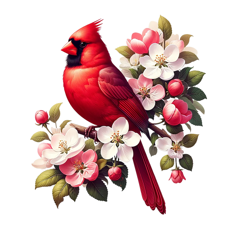 Red Cardinal Bird With Pink Flowers Vinyl Sticker Decal