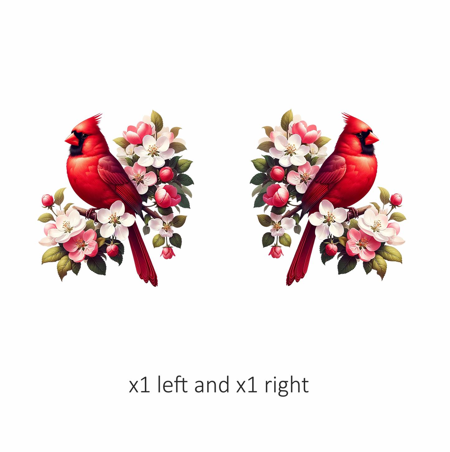 Red Cardinal Bird With Pink Flowers Vinyl Sticker Decal