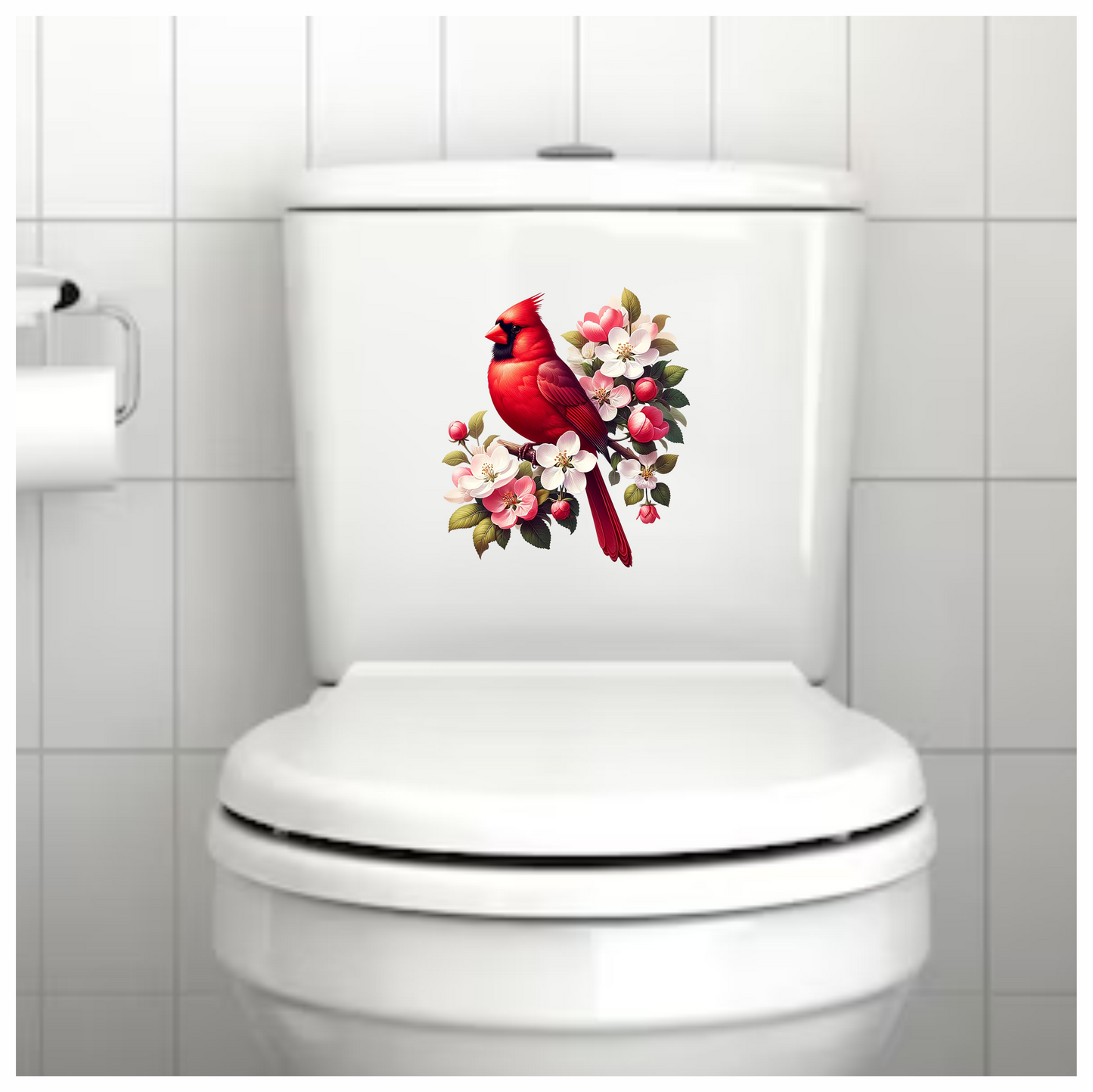 Red Cardinal Bird With Pink Flowers Vinyl Sticker Decal
