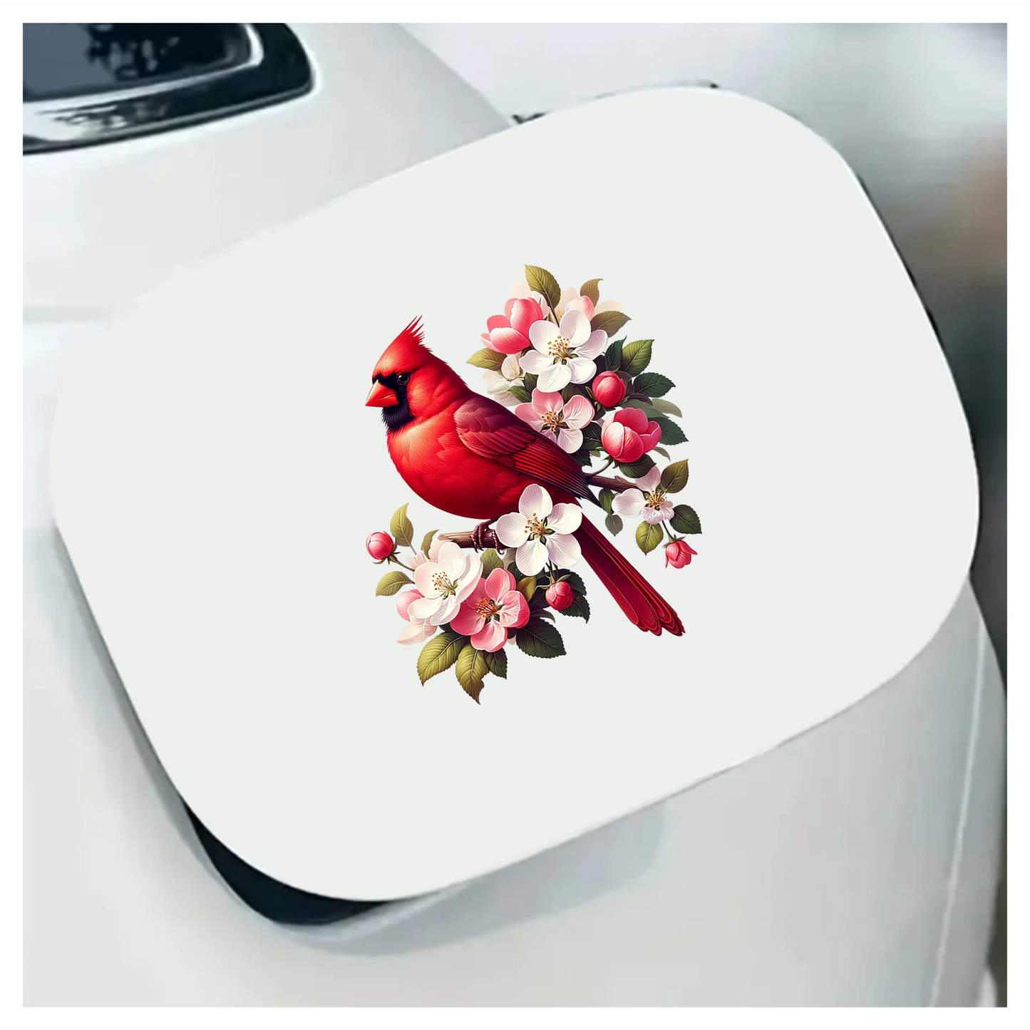 Red Cardinal Bird With Pink Flowers Vinyl Sticker Decal