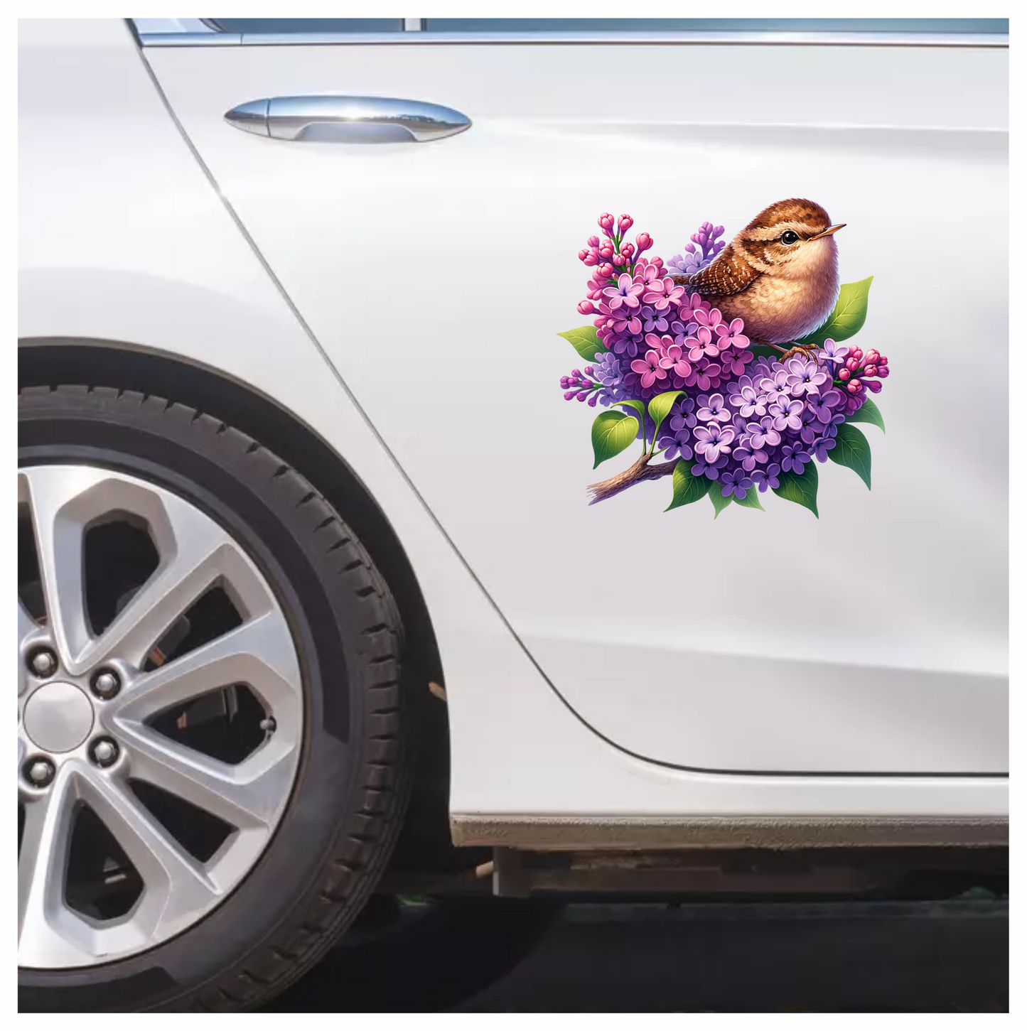 Brown Wren Bird With Purple Flowers Vinyl Sticker Decal