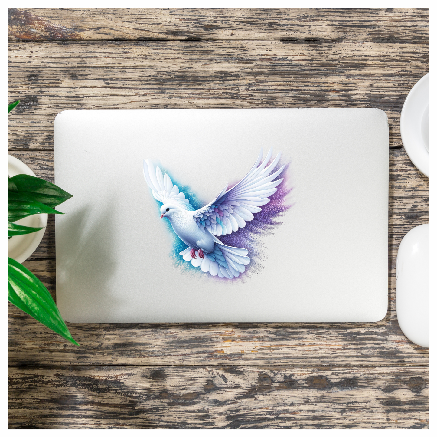 White Dove Bird With Purple Background Vinyl Sticker Decal