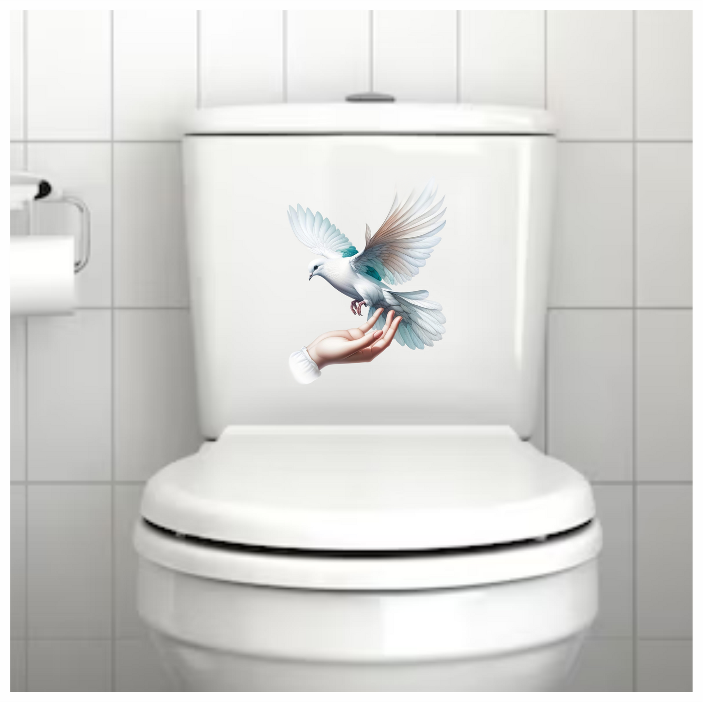 White Dove Bird On Human Hand Vinyl Sticker Decal