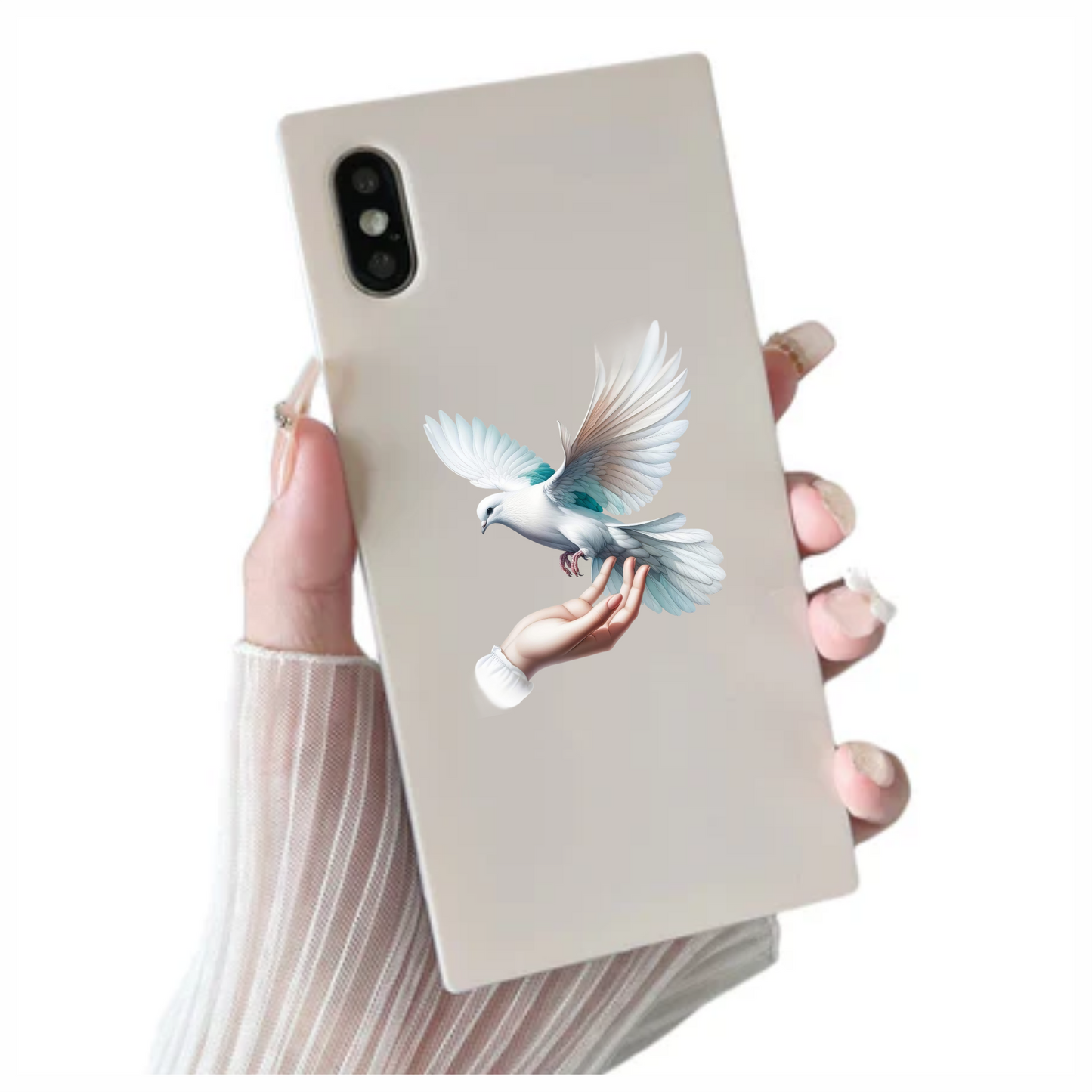 White Dove Bird On Human Hand Vinyl Sticker Decal