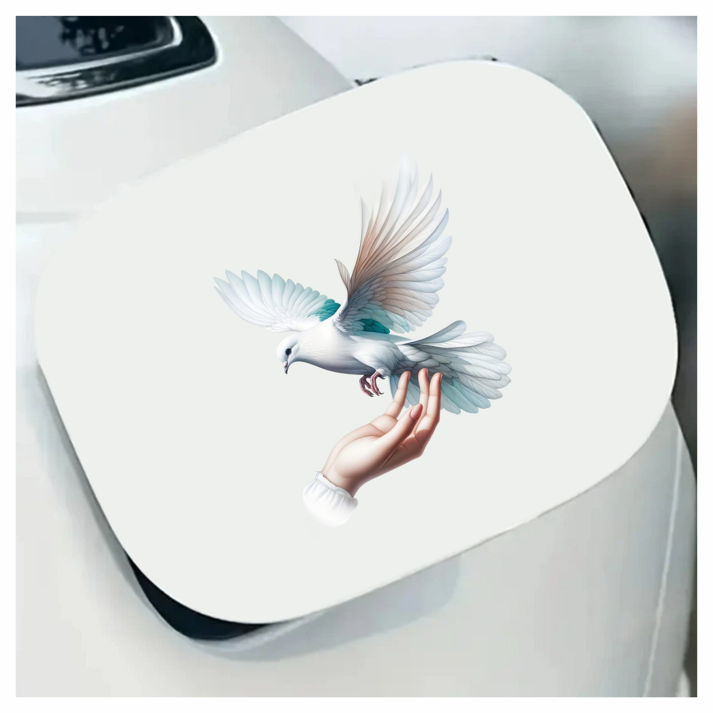 White Dove Bird On Human Hand Vinyl Sticker Decal