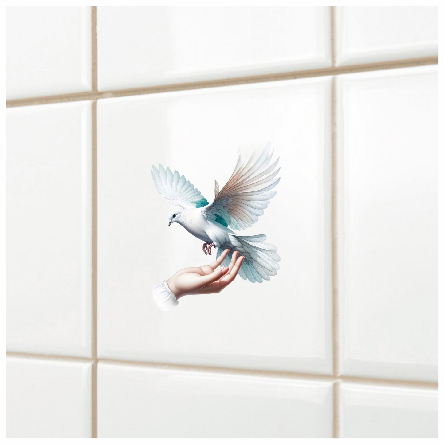 White Dove Bird On Human Hand Vinyl Sticker Decal