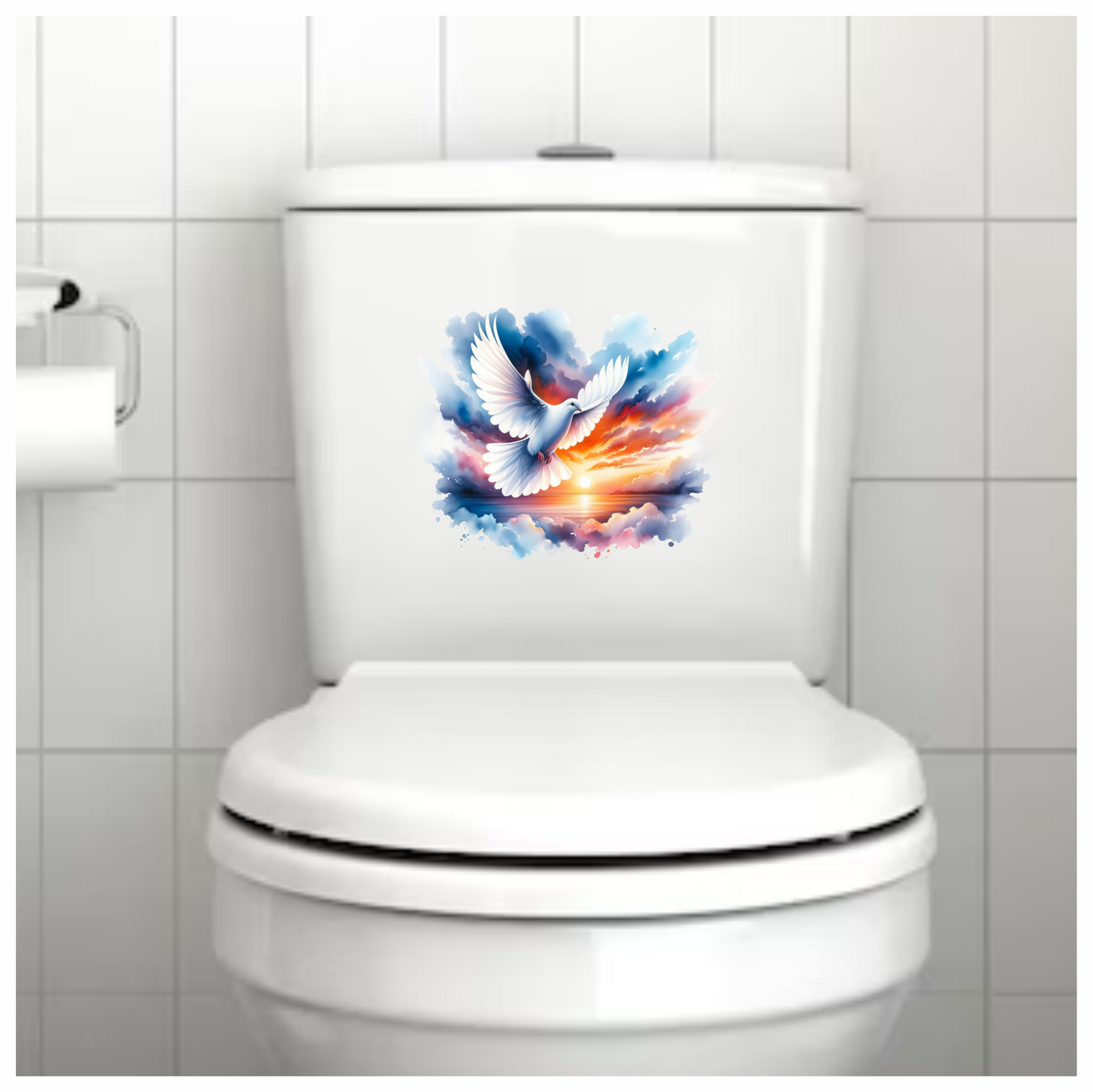 White Dove Bird Over Sunset Sky Vinyl Sticker Decal