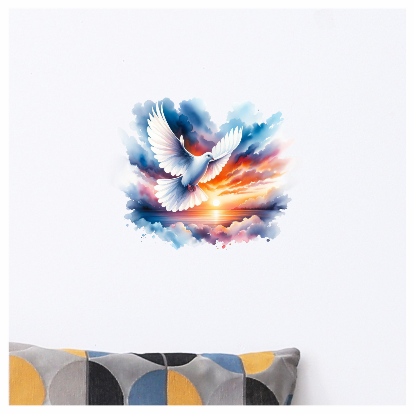 White Dove Bird Over Sunset Sky Vinyl Sticker Decal