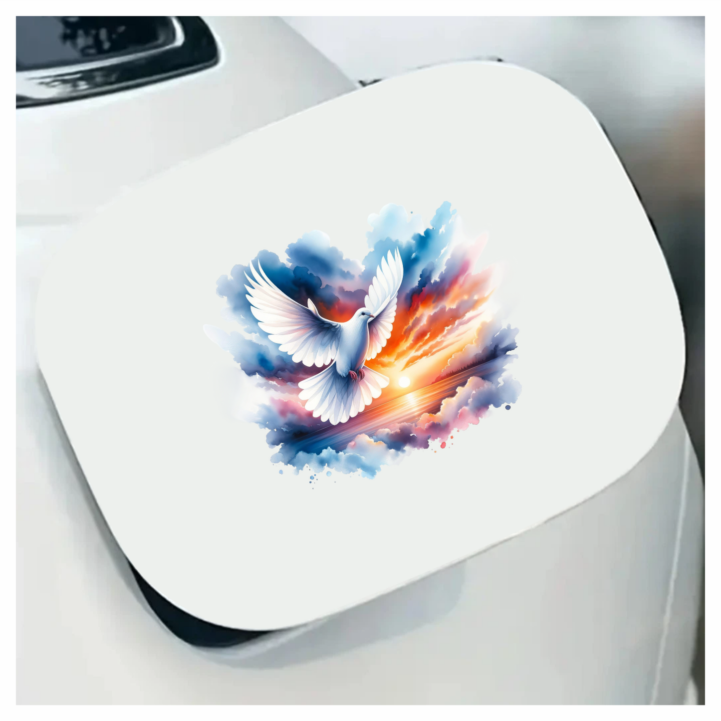 White Dove Bird Over Sunset Sky Vinyl Sticker Decal