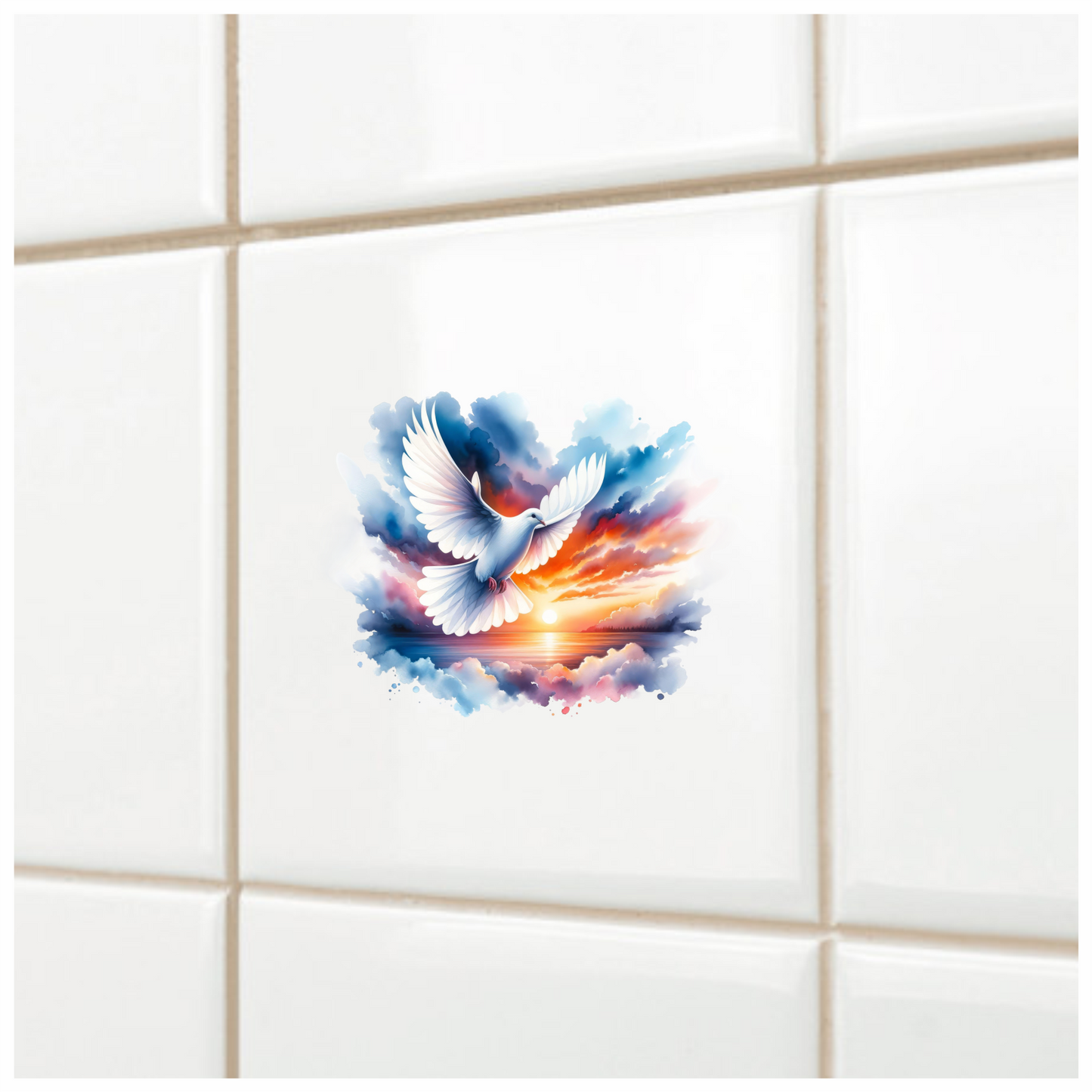 White Dove Bird Over Sunset Sky Vinyl Sticker Decal