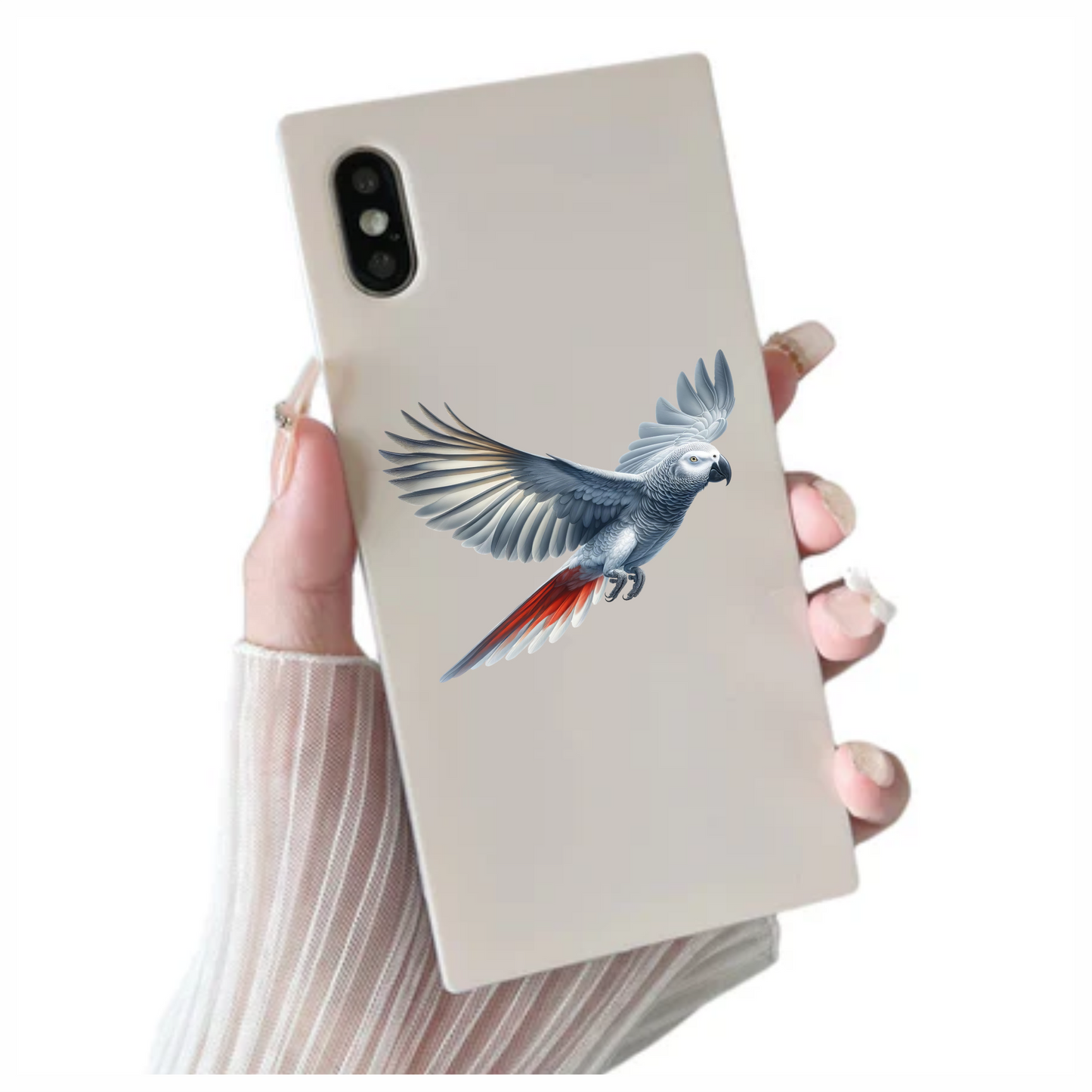 Grey Parrot Bird With Wide Wings Vinyl Sticker Decal