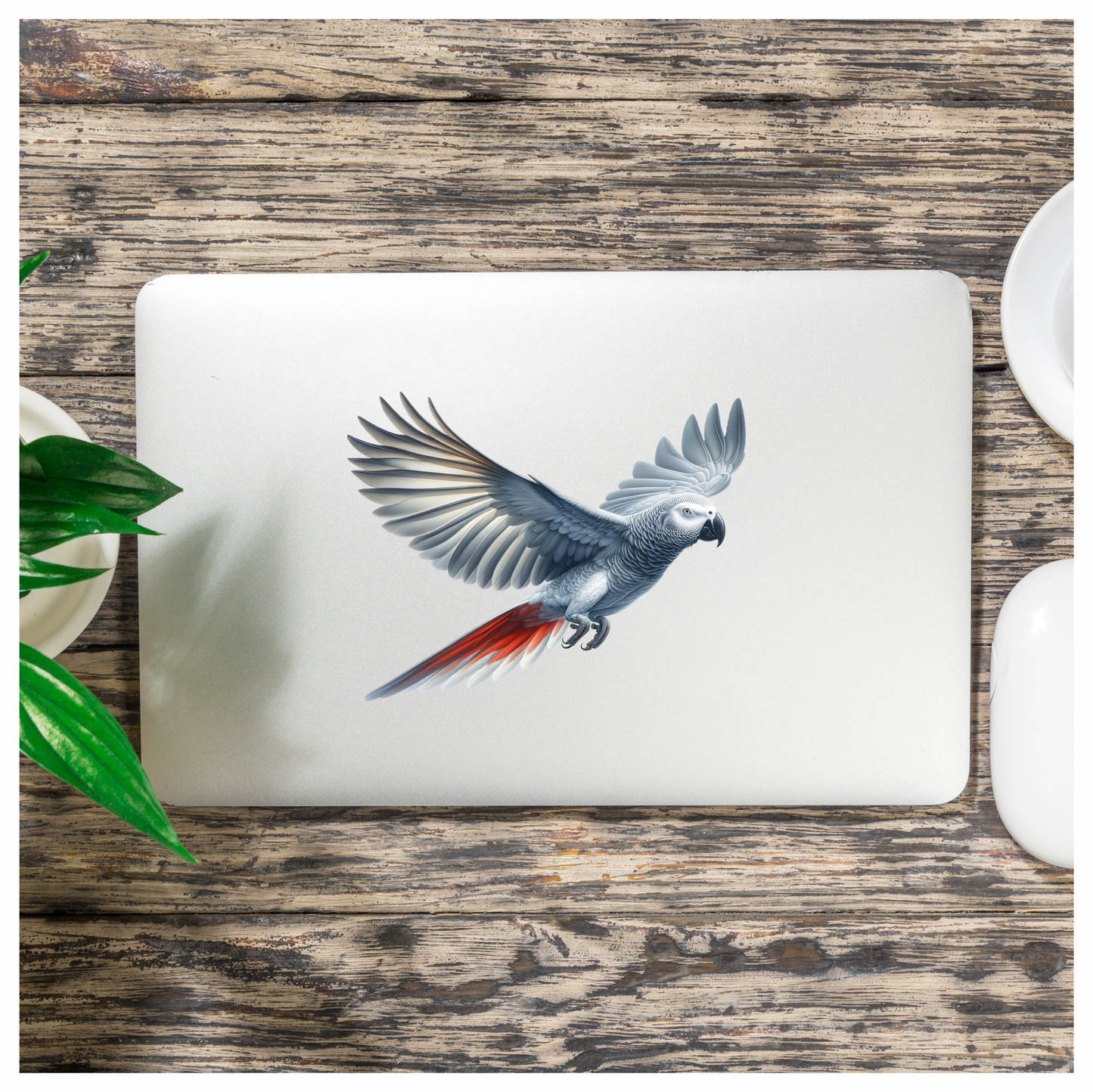 Grey Parrot Bird With Wide Wings Vinyl Sticker Decal
