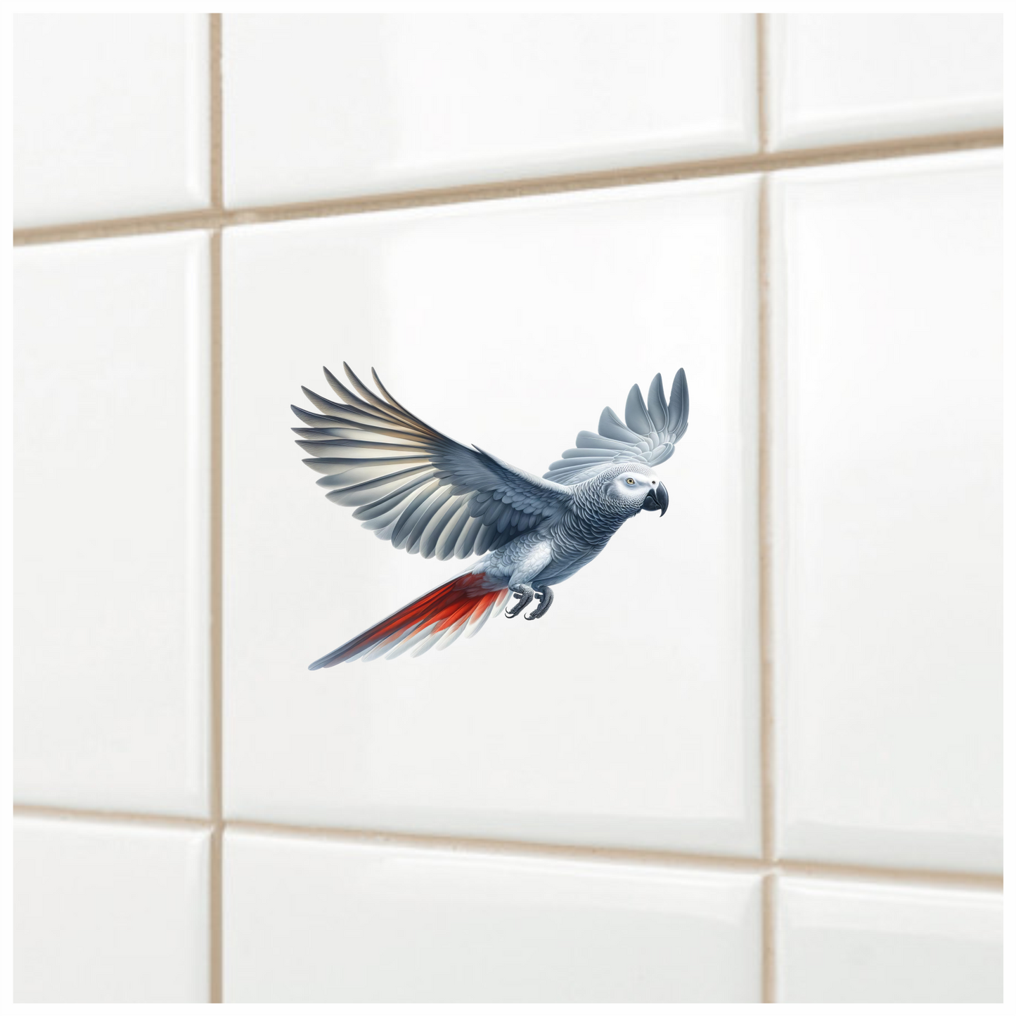 Grey Parrot Bird With Wide Wings Vinyl Sticker Decal