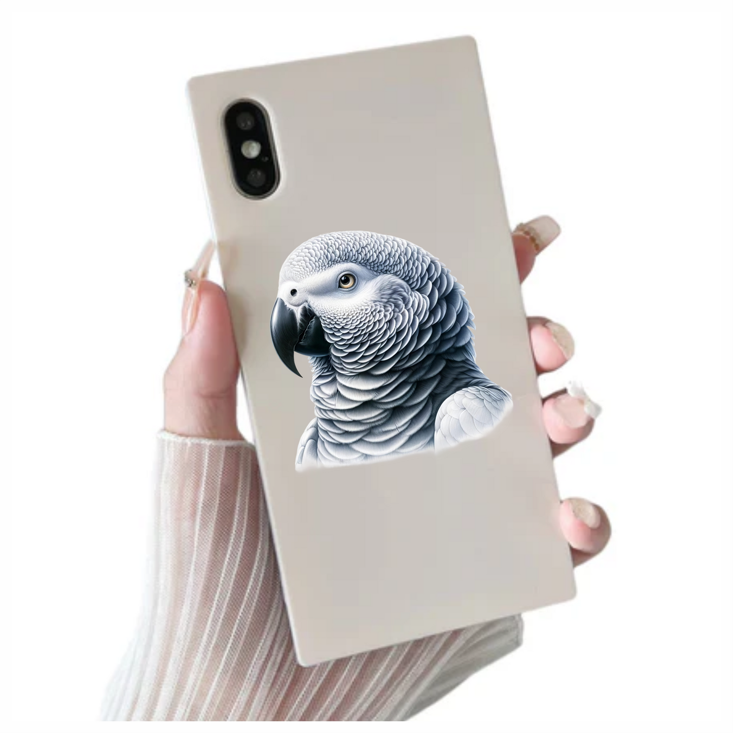 Grey Parrot Bird Head Close Up Vinyl Sticker Decal