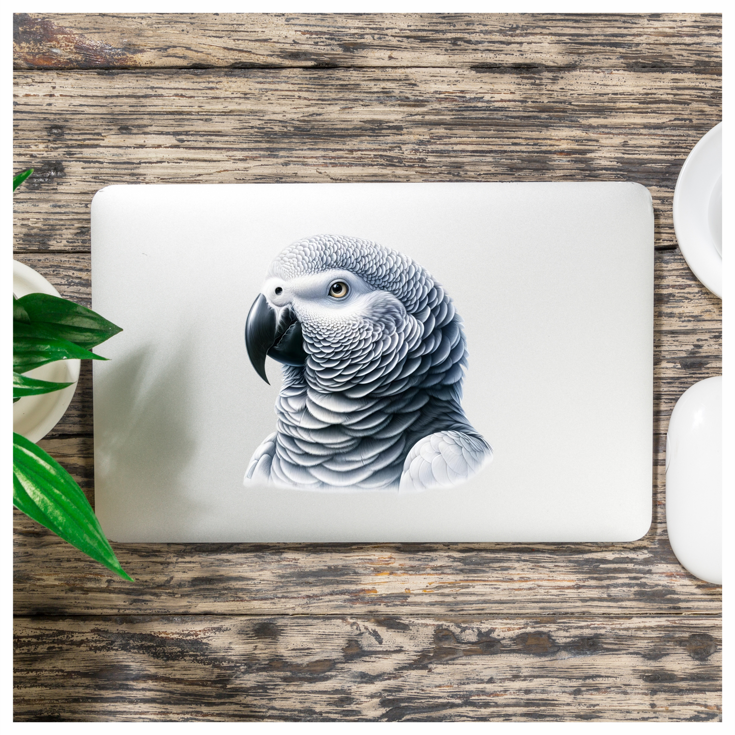 Grey Parrot Bird Head Close Up Vinyl Sticker Decal