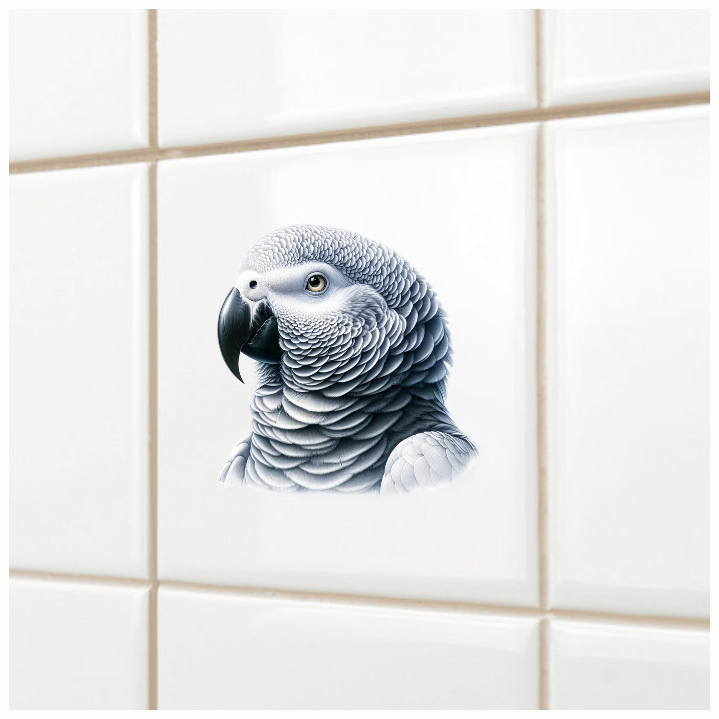 Grey Parrot Bird Head Close Up Vinyl Sticker Decal