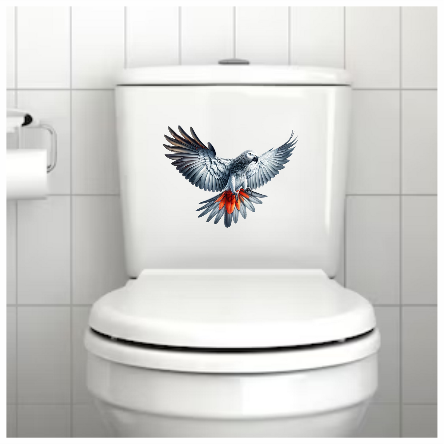 Grey Parrot Bird With Red Feathers Vinyl Sticker Decal
