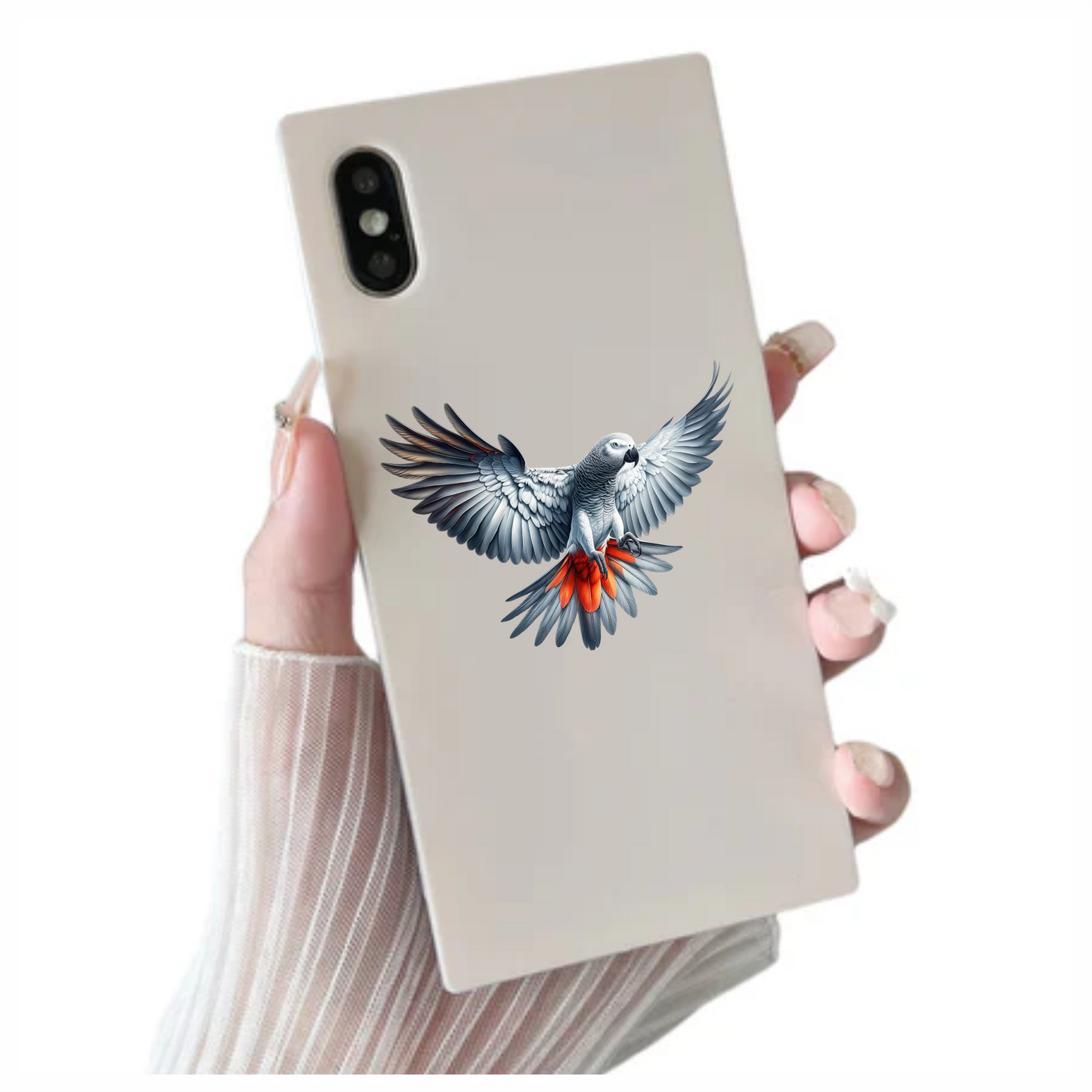 Grey Parrot Bird With Red Feathers Vinyl Sticker Decal