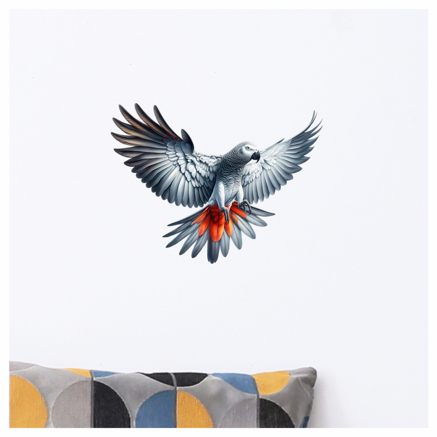 Grey Parrot Bird With Red Feathers Vinyl Sticker Decal