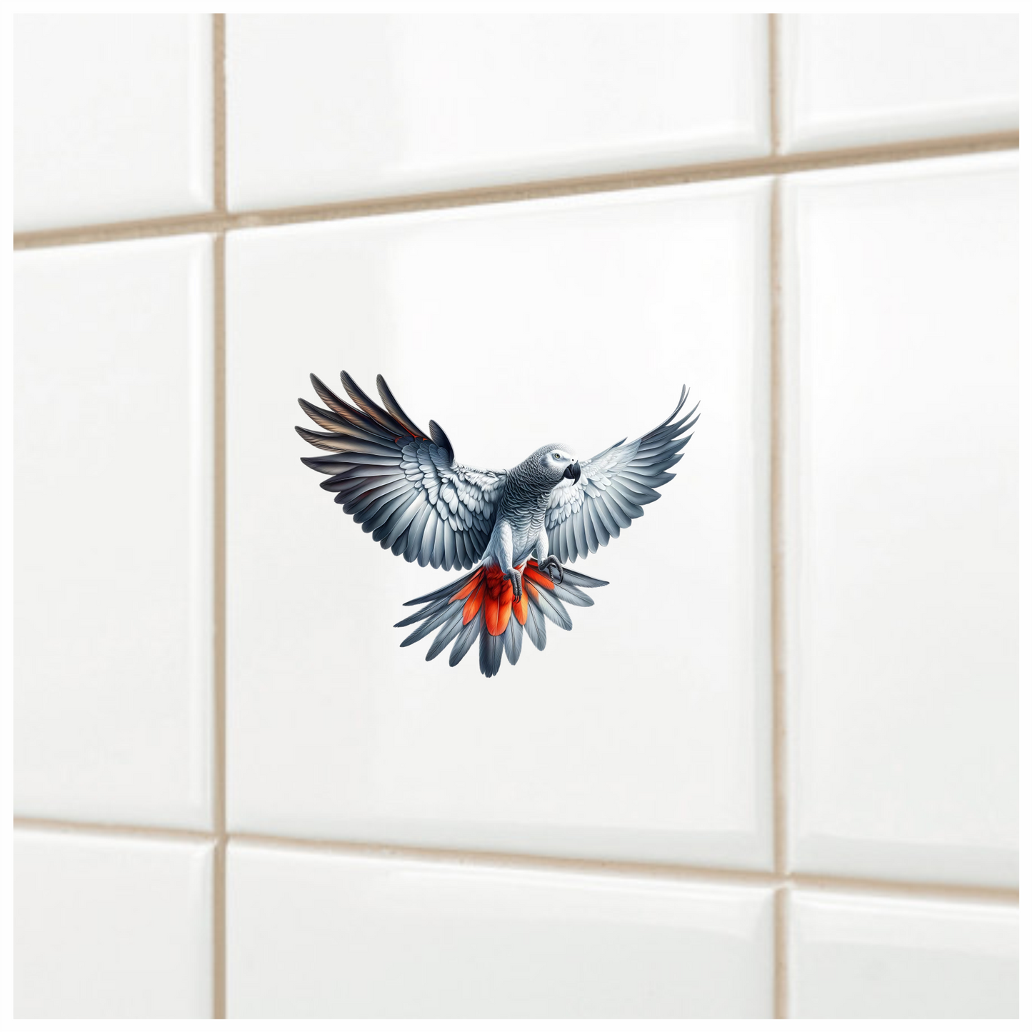 Grey Parrot Bird With Red Feathers Vinyl Sticker Decal