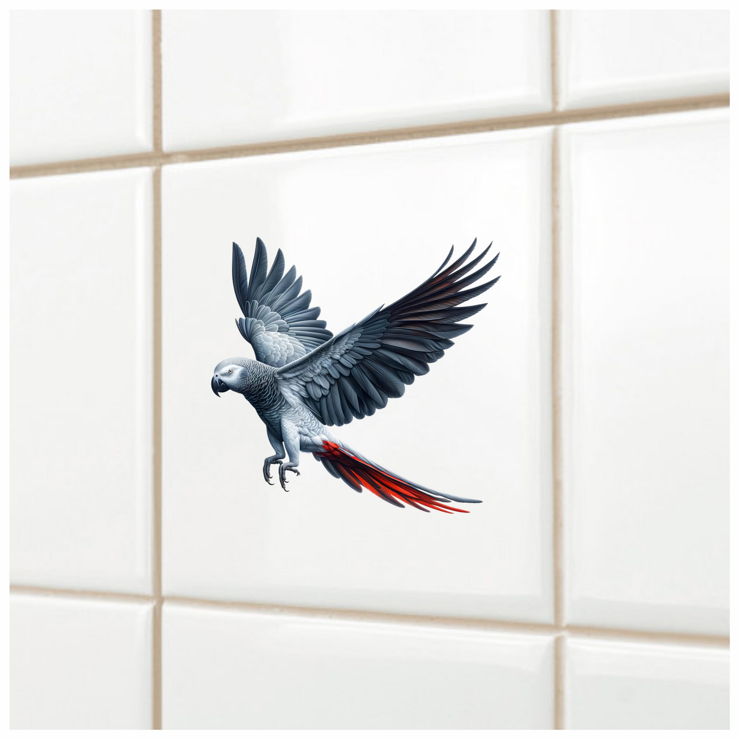 Grey Parrot Bird With Red Tail Vinyl Sticker Decal