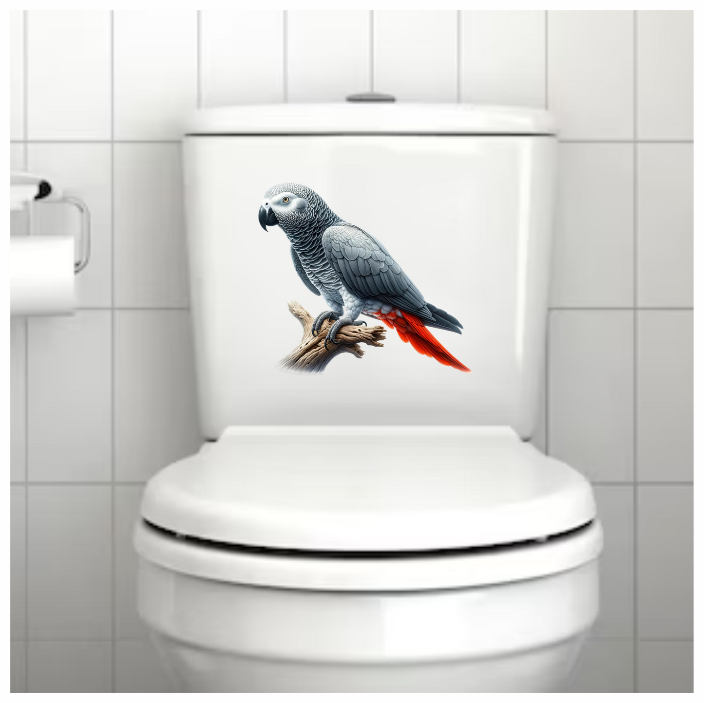 Grey Parrot Bird With Red Feathers Vinyl Sticker Decal
