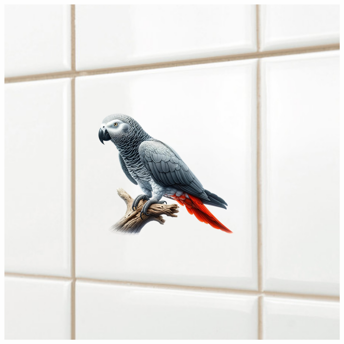 Grey Parrot Bird With Red Feathers Vinyl Sticker Decal
