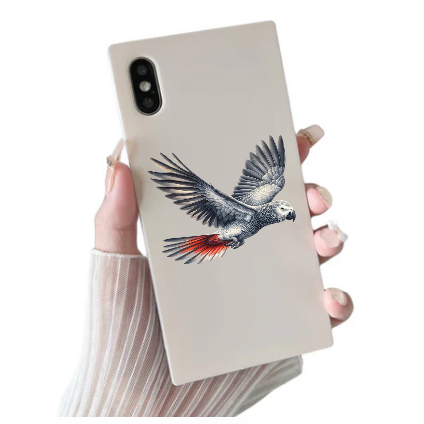 Grey Parrot Bird Flying With Wings Vinyl Sticker Decal