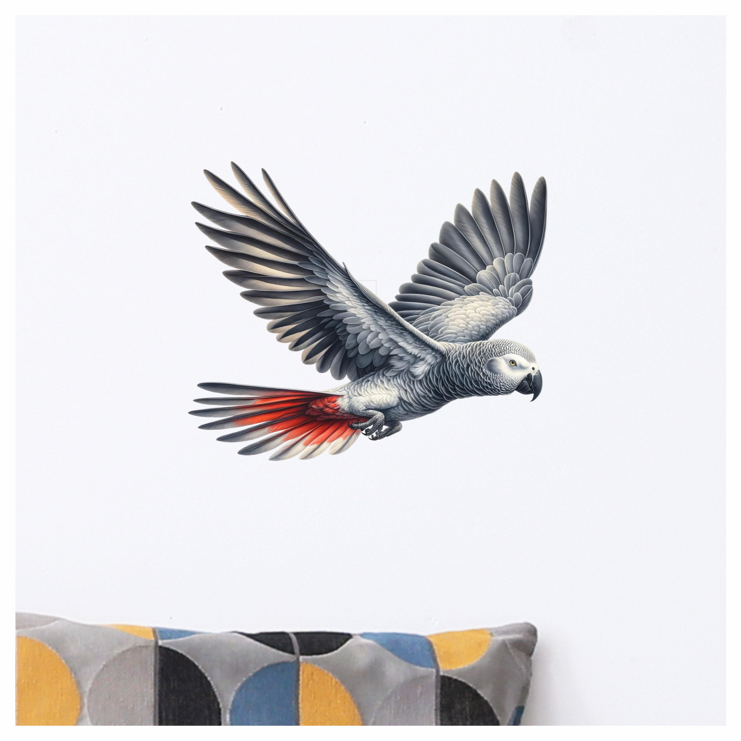 Grey Parrot Bird Flying With Wings Vinyl Sticker Decal