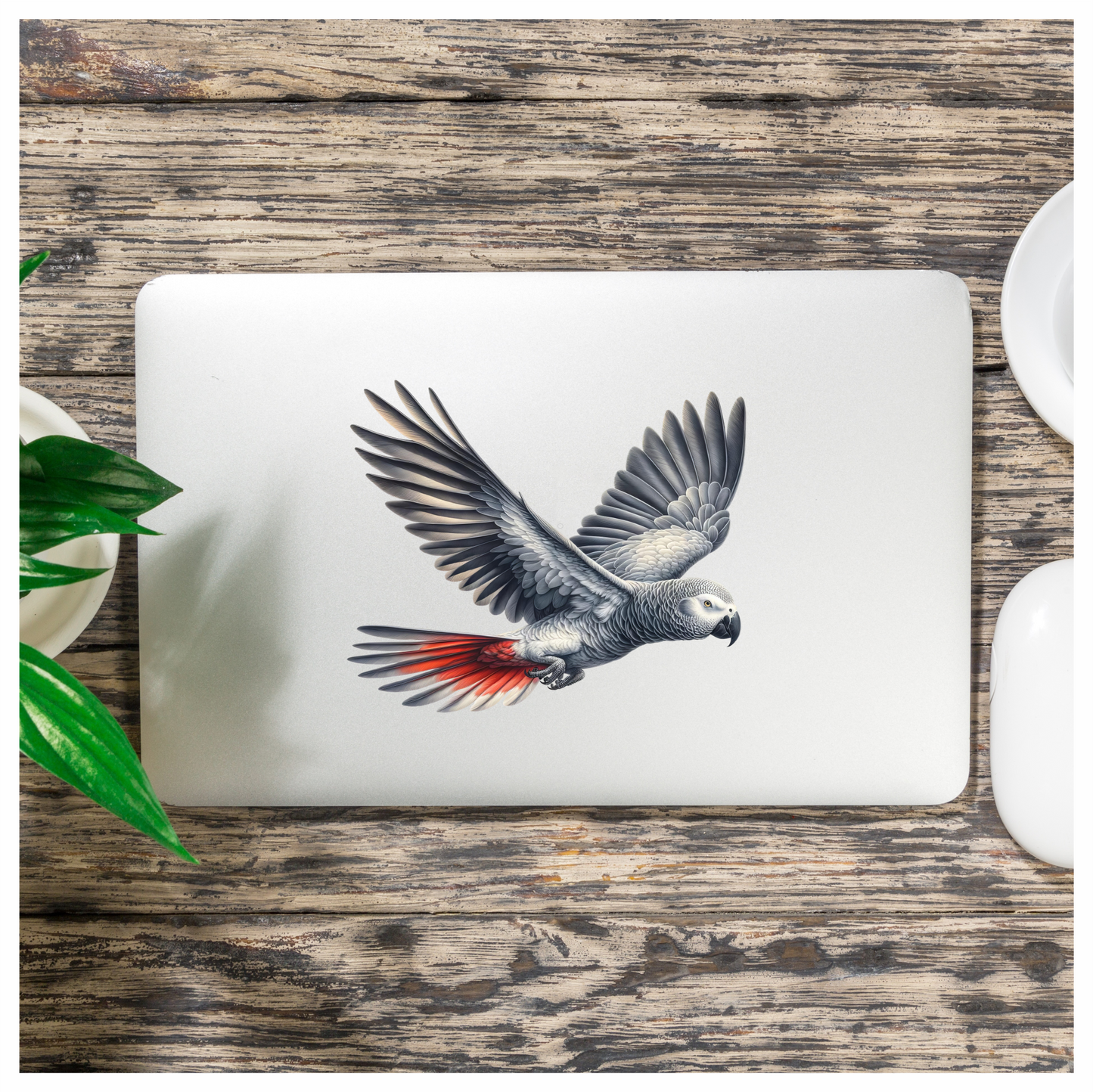 Grey Parrot Bird Flying With Wings Vinyl Sticker Decal