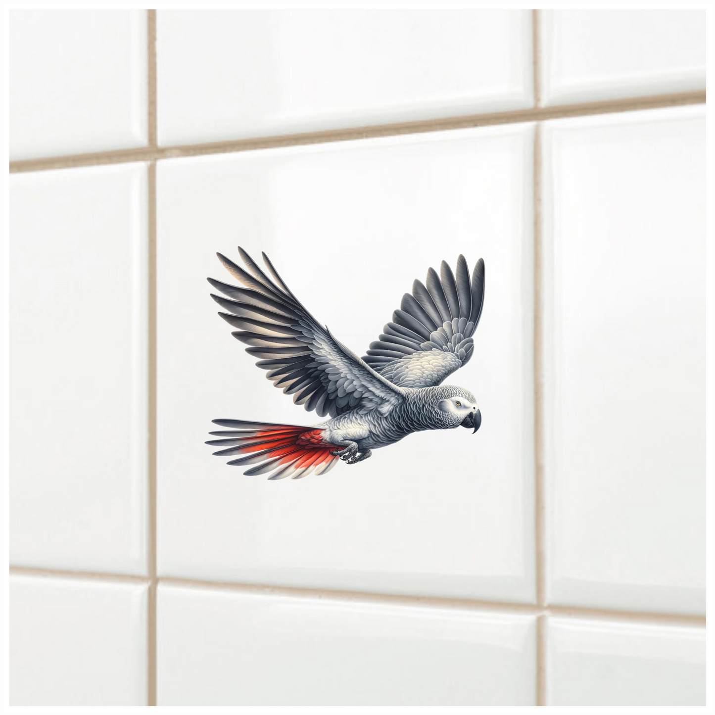 Grey Parrot Bird Flying With Wings Vinyl Sticker Decal