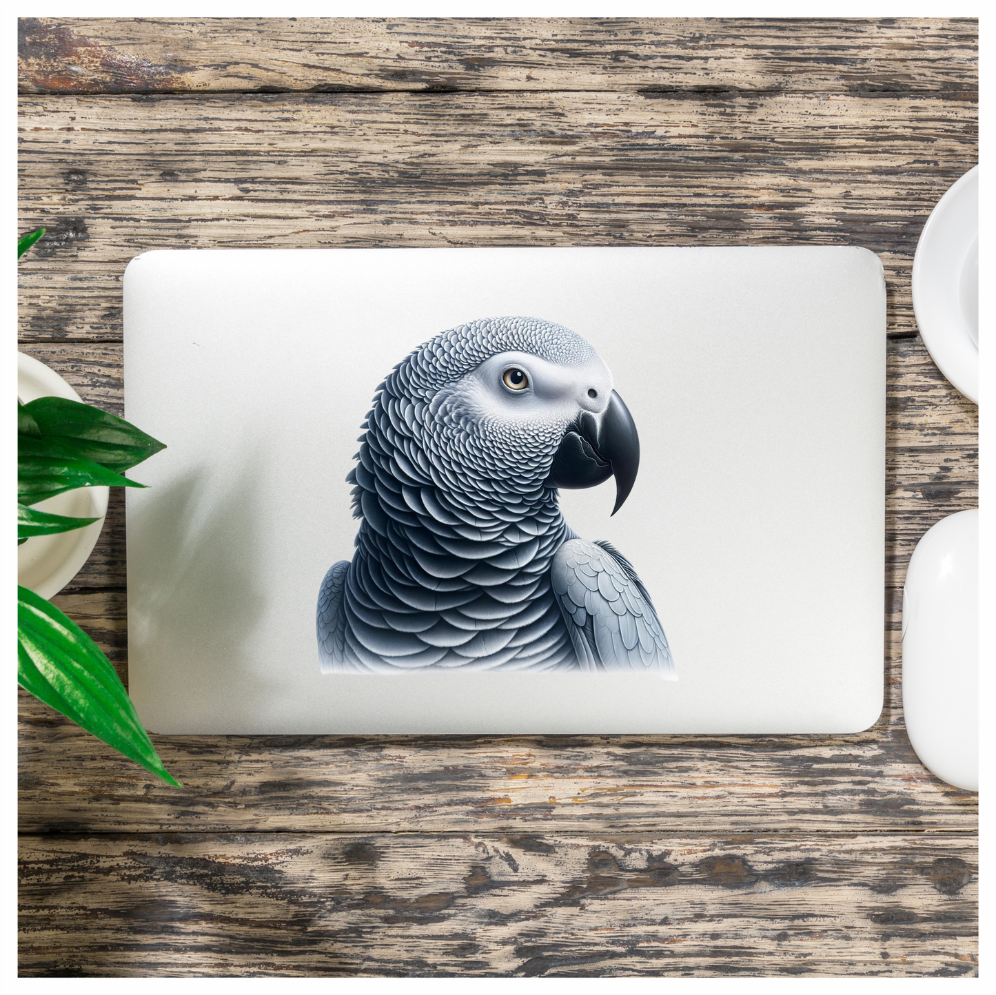 Grey Parrot Bird Head Close Up Vinyl Sticker Decal