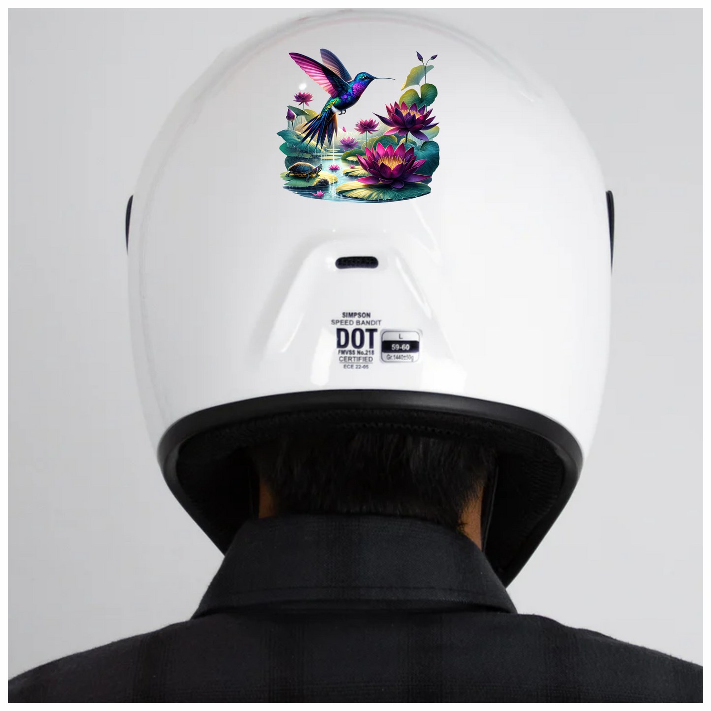 Blue Hummingbird Bird Flying Over Lilies Vinyl Sticker Decal