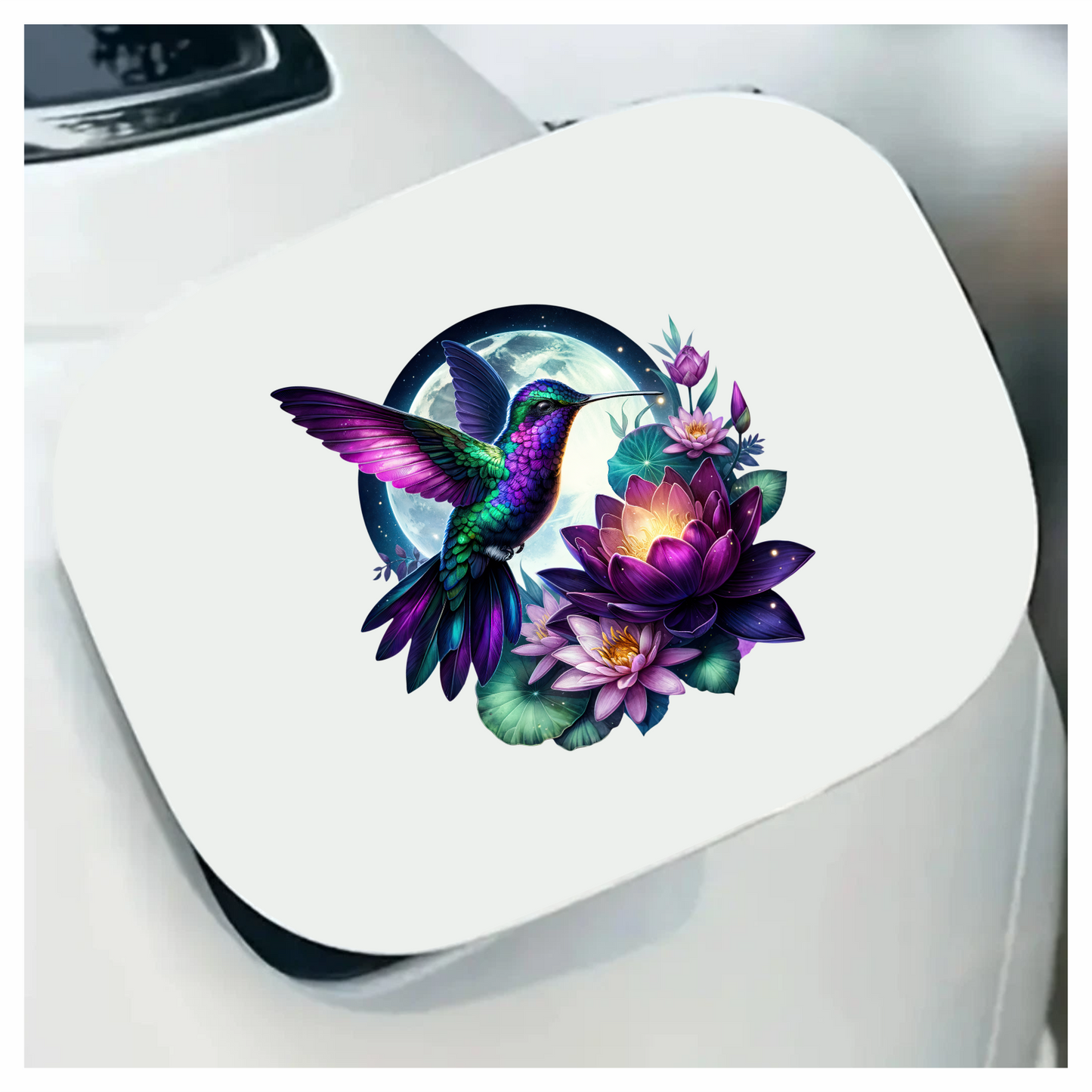 Purple Hummingbird Bird Flying Over Flowers Vinyl Sticker Decal