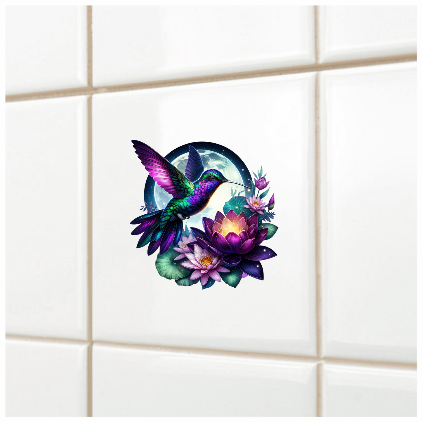 Purple Hummingbird Bird Flying Over Flowers Vinyl Sticker Decal