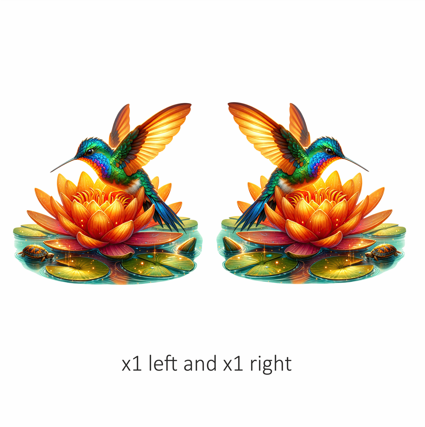 Orange Hummingbird Bird Flying Over Lotus Vinyl Sticker Decal