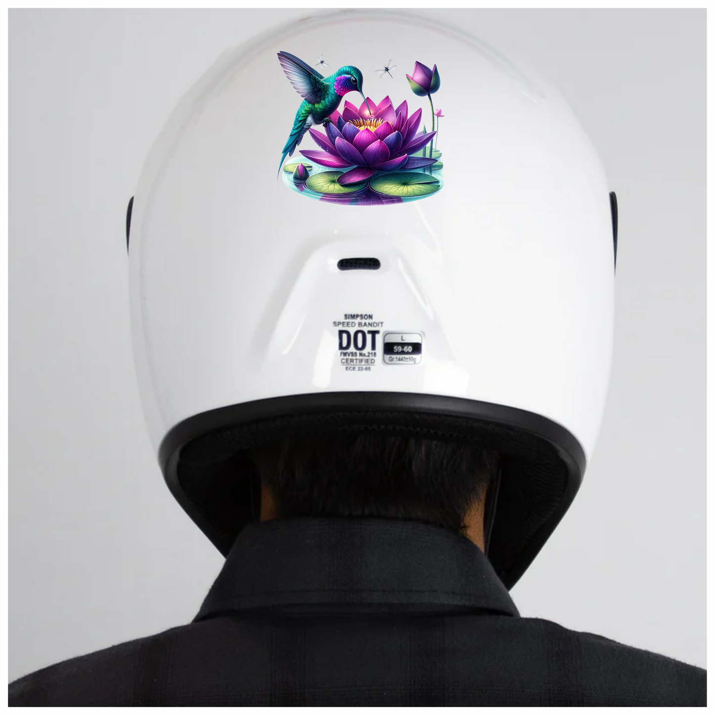 Green Hummingbird Bird Drinking From Lotus Vinyl Sticker Decal