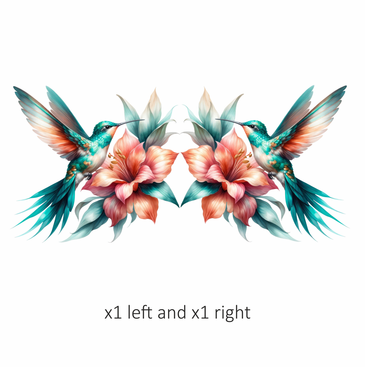 Teal Hummingbird Bird Flying Near Lily Vinyl Sticker Decal