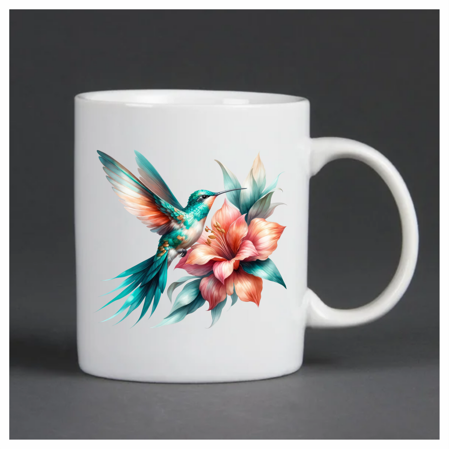 Teal Hummingbird Bird Flying Near Lily Vinyl Sticker Decal