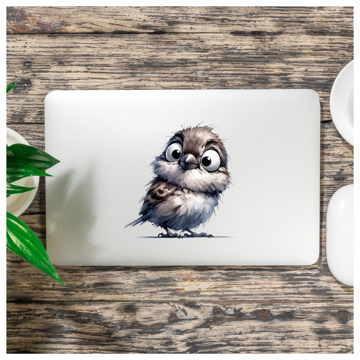 Grey Sparrow Bird With White Chest Vinyl Sticker Decal