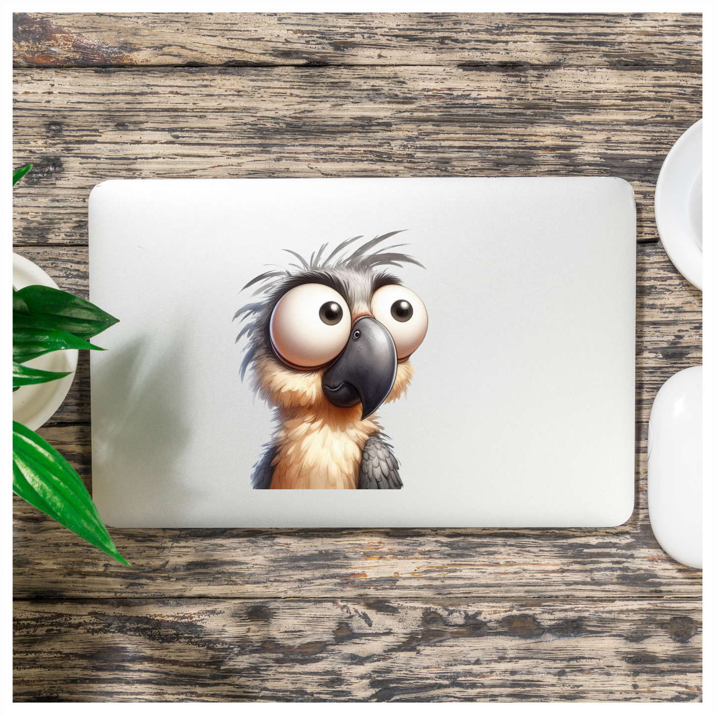 Grey Parrot Bird With Large Eyes Vinyl Sticker Decal